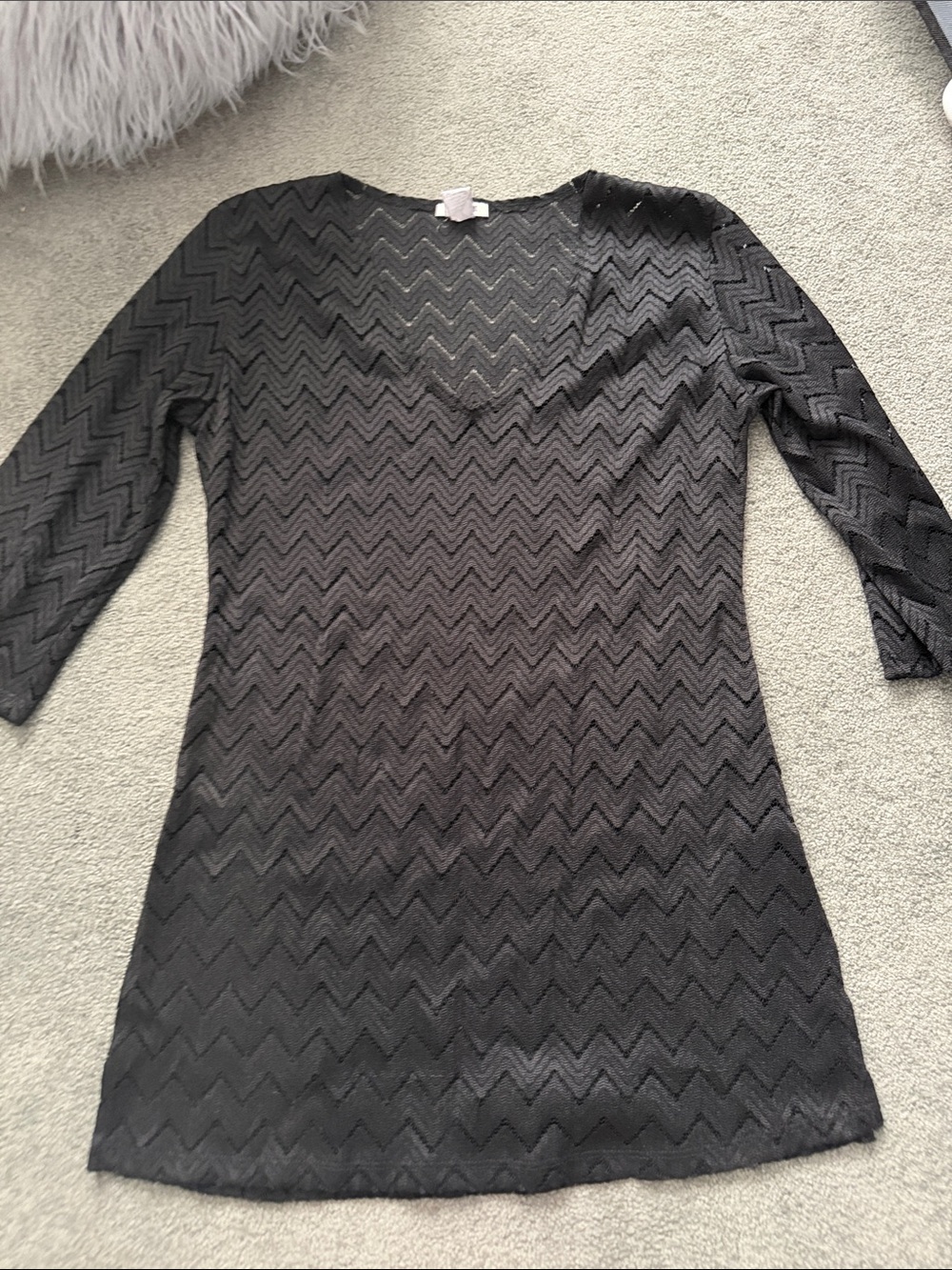Black semi-sheer Chevron V-Neck Women's swim cover up dress and sheer adjustable